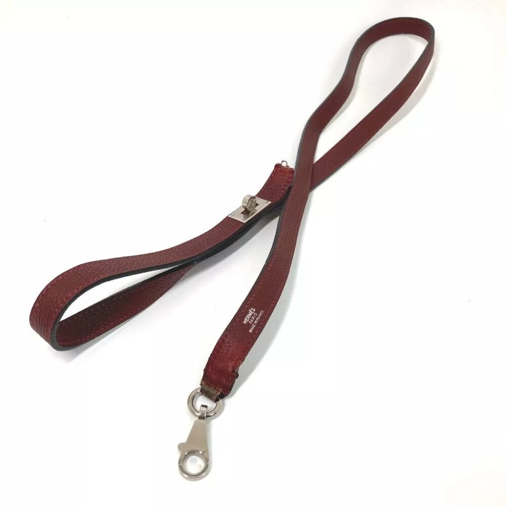 HERMES KellyHardware Pet dog dog dog Lead Leather wine-red/SilverHardware
